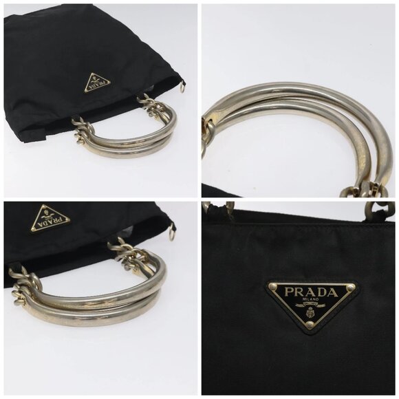 PRADA Hand Bag Nylon Metal Black Gold Auth 130971 - Picture 16 of 16
